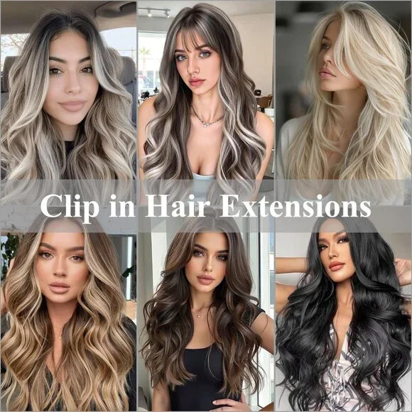 20 Inch Curly Wavy Synthetic Hair Extensions Clip Ins Natural Look Women